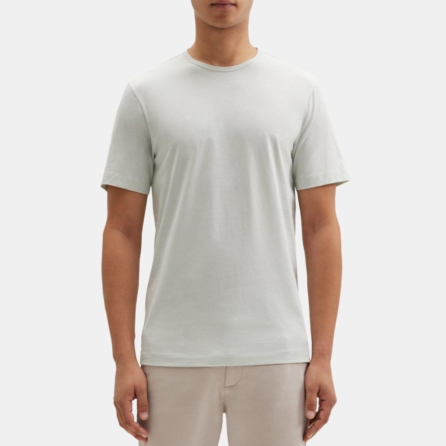 Men Theory Outlet | Short-Sleeve Crewneck Tee In Luxe Cotton Mercury