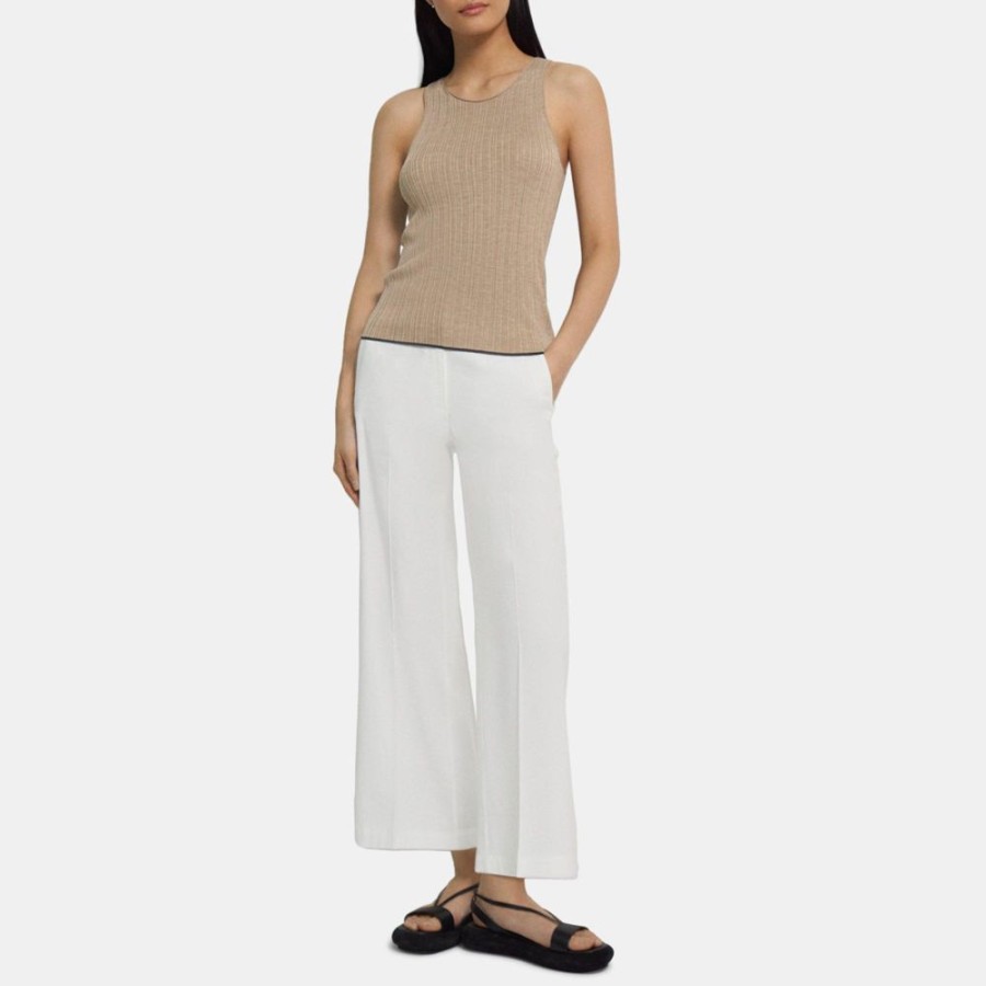 Women Theory Outlet | Ribbed Tank In Washable Silk Oat Melange