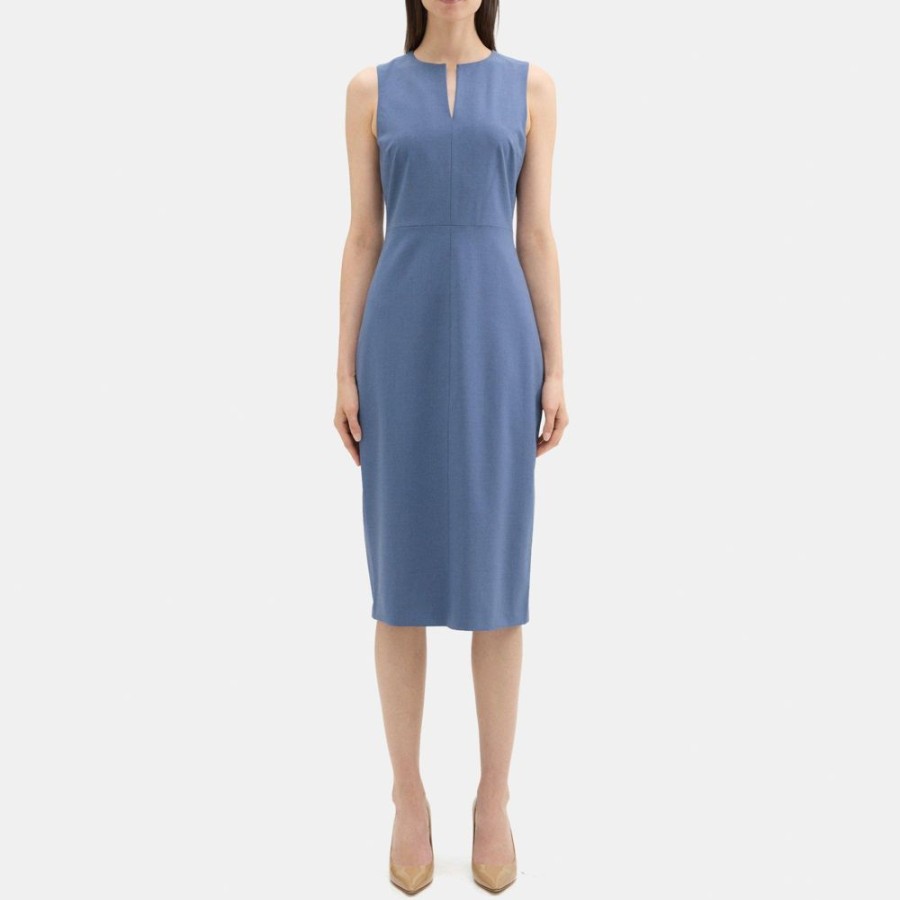 Women Theory Outlet | Midi Sheath Dress In Sevona Stretch Wool Atlantic