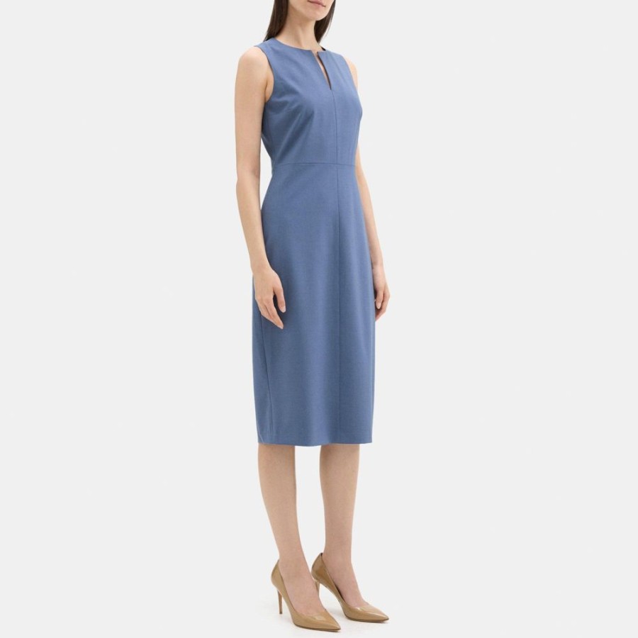 Women Theory Outlet | Midi Sheath Dress In Sevona Stretch Wool Atlantic