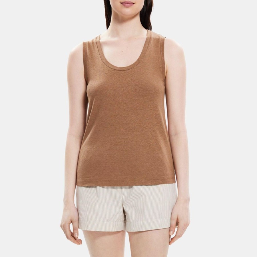 Women Theory Outlet | Easy Tank In Linen-Blend Cocoa Creme