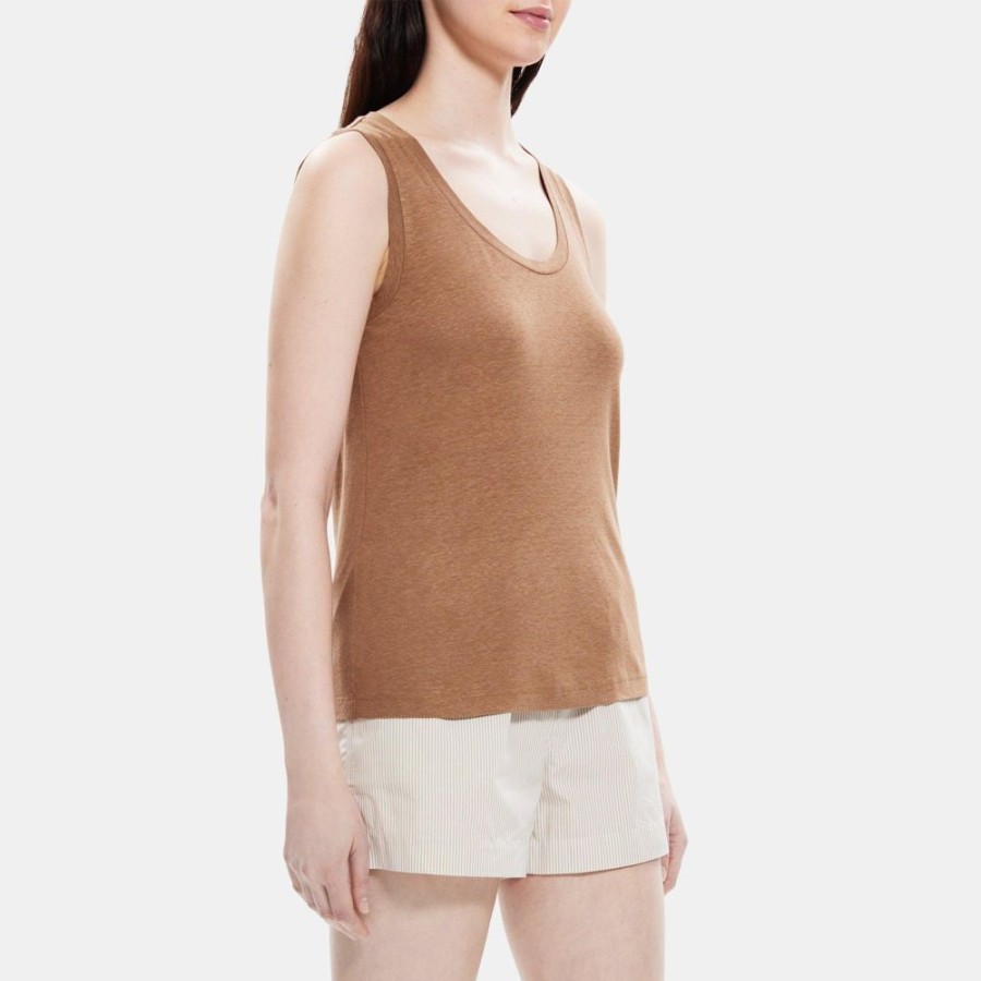 Women Theory Outlet | Easy Tank In Linen-Blend Cocoa Creme