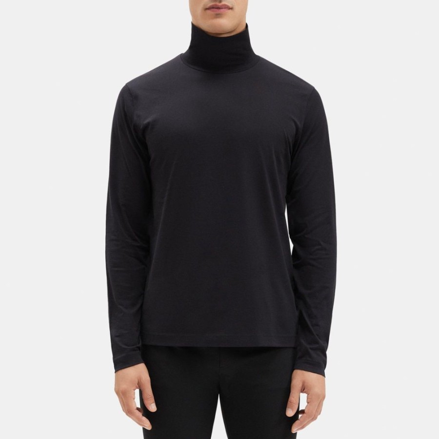 Men Theory Outlet | Turtleneck Long-Sleeve Tee In Cotton Jersey Black