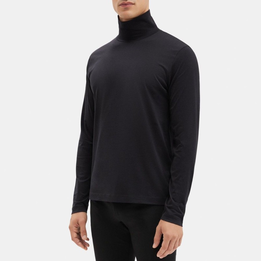 Men Theory Outlet | Turtleneck Long-Sleeve Tee In Cotton Jersey Black