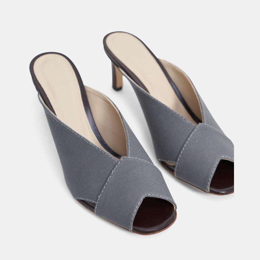 Women Theory Outlet | V Mule In Cotton Canvas Khaki Grey