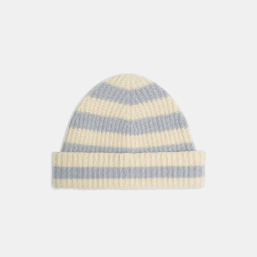 Women Theory Outlet | Striped Beanie In Ribbed Wool Oat/Mist