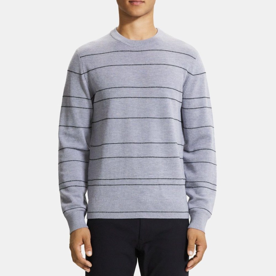 Men Theory Outlet | Striped Sweater In Merino Wool Grey Melange Multi