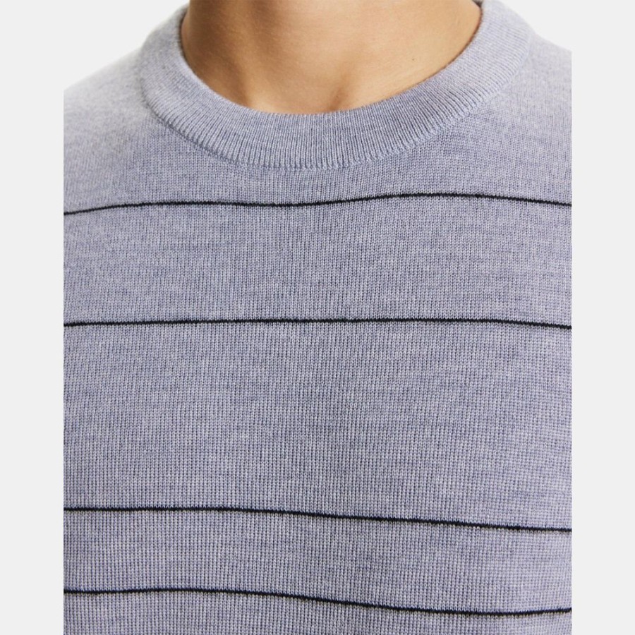 Men Theory Outlet | Striped Sweater In Merino Wool Grey Melange Multi