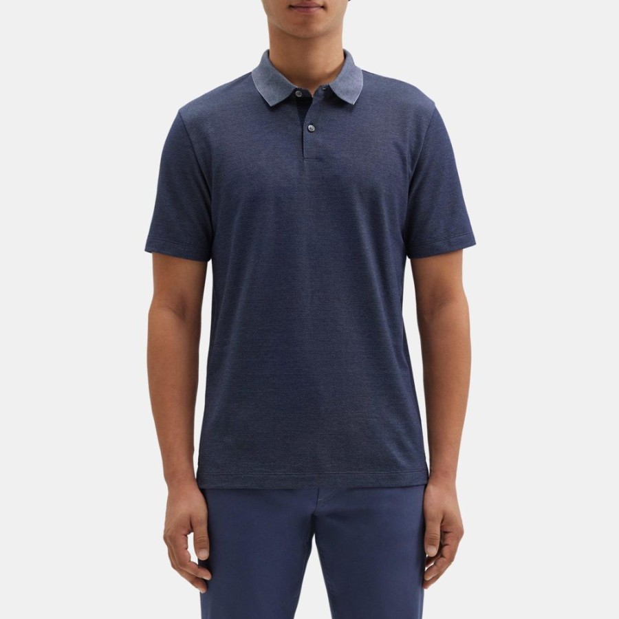 Men Theory Outlet | Standard Polo In Knit Jacquard Pique Eclipse/Olympic