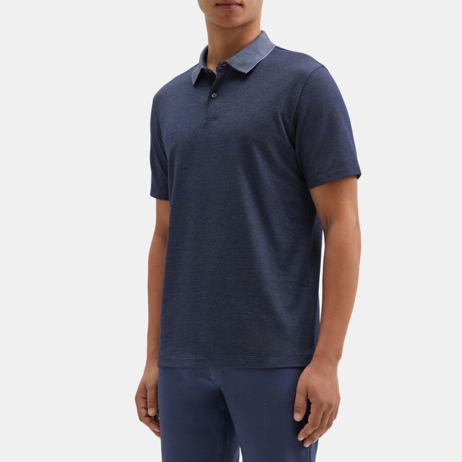 Men Theory Outlet | Standard Polo In Knit Jacquard Pique Eclipse/Olympic