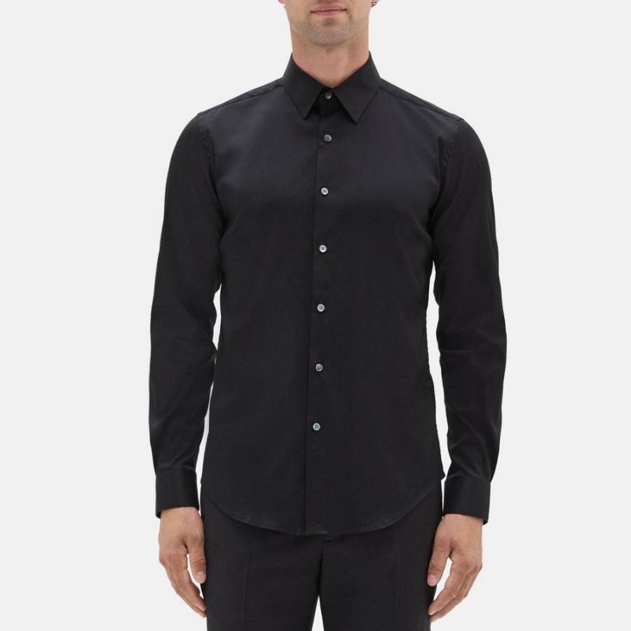 Men Theory Outlet | Tailored Shirt In Stretch Cotton Black