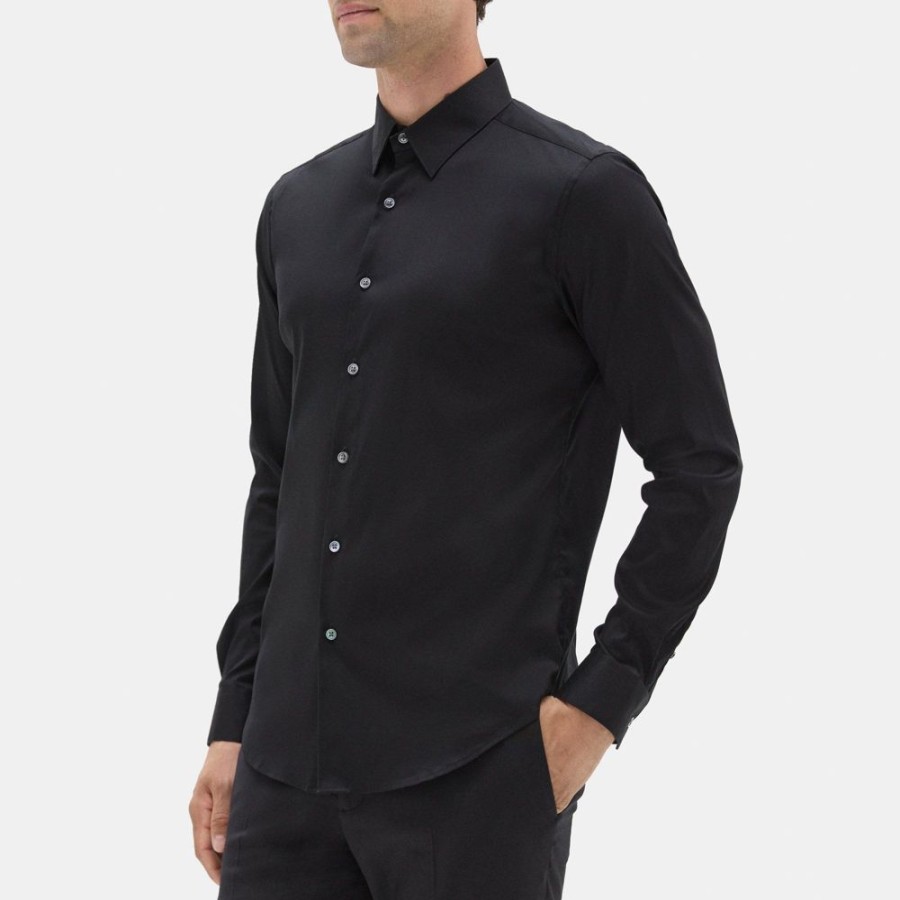 Men Theory Outlet | Tailored Shirt In Stretch Cotton Black