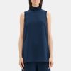 Women Theory Outlet | Sleeveless Mock Neck Tunic In Crinkle Crepe