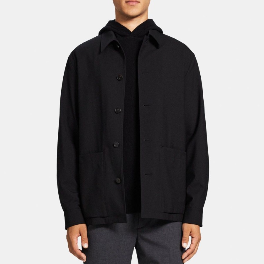 Men Theory Outlet | Shirt Jacket In Wool Blend Twill Black