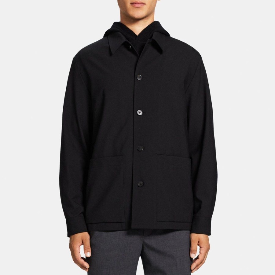 Men Theory Outlet | Shirt Jacket In Wool Blend Twill Black