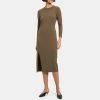 Women Theory Outlet | Button-Hem Long-Sleeve Dress In Modal Cotton Faded Army