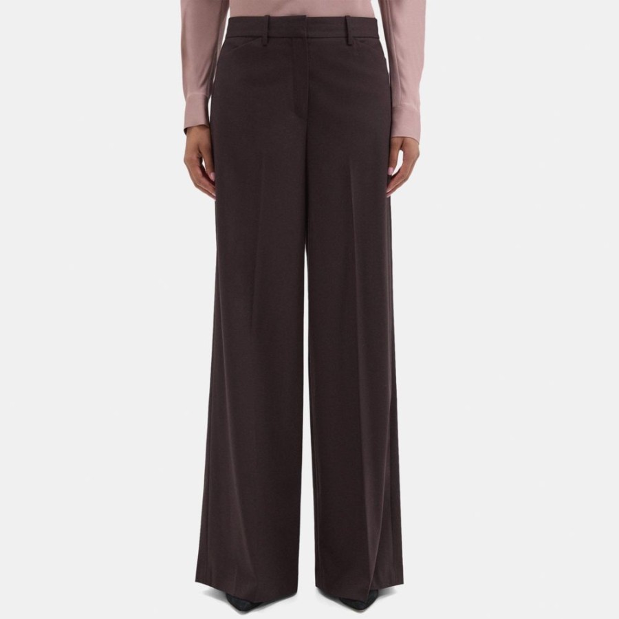 Women Theory Outlet | Wide-Leg Pant In Sevona Stretch Wool Redwood