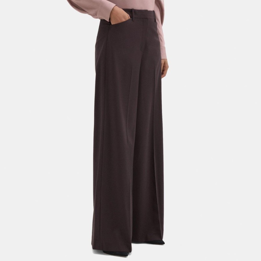 Women Theory Outlet | Wide-Leg Pant In Sevona Stretch Wool Redwood