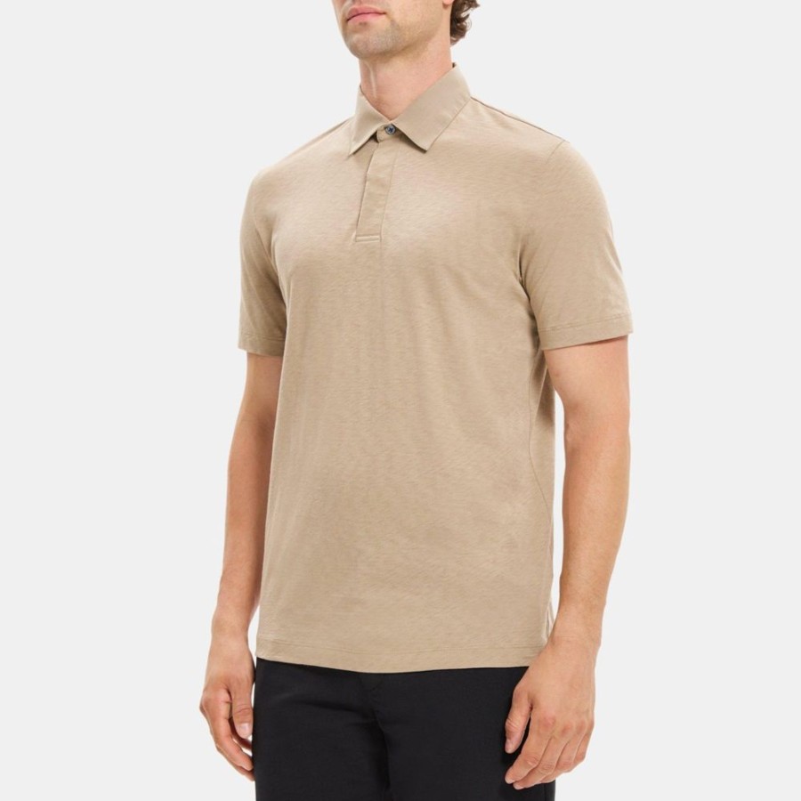 Men Theory Outlet | Contrast-Collar Polo In Modal Jersey Bark