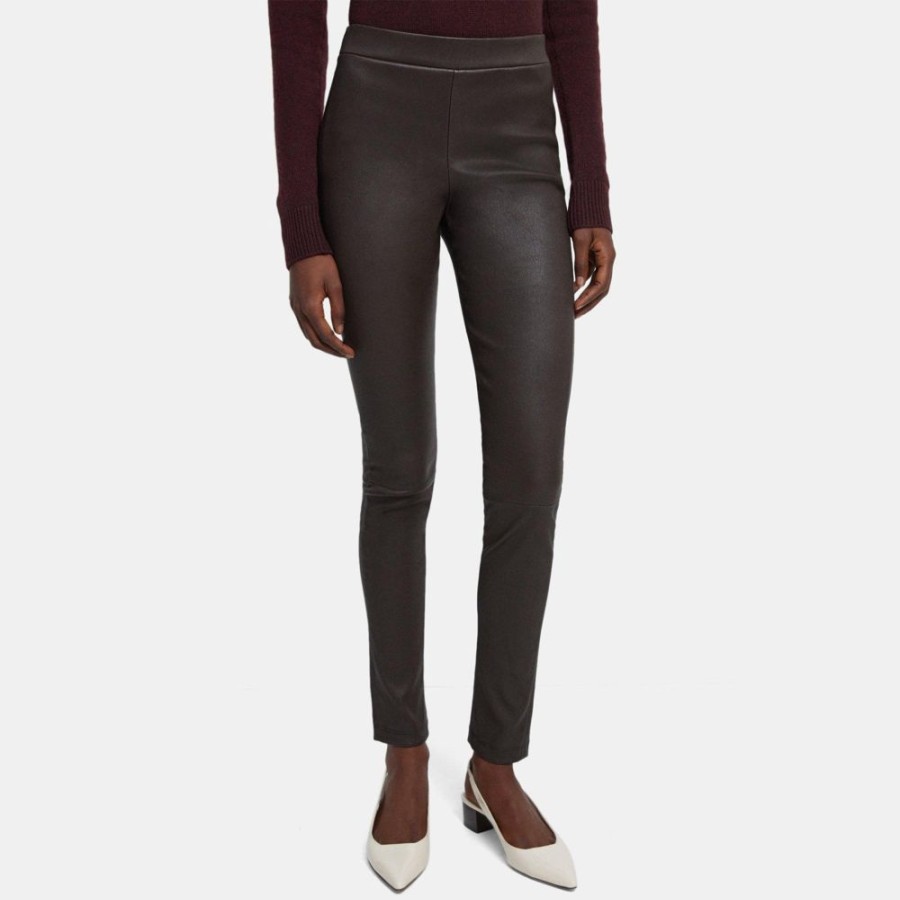 Women Theory Outlet | Skinny Legging In Leather Chocolate Brown