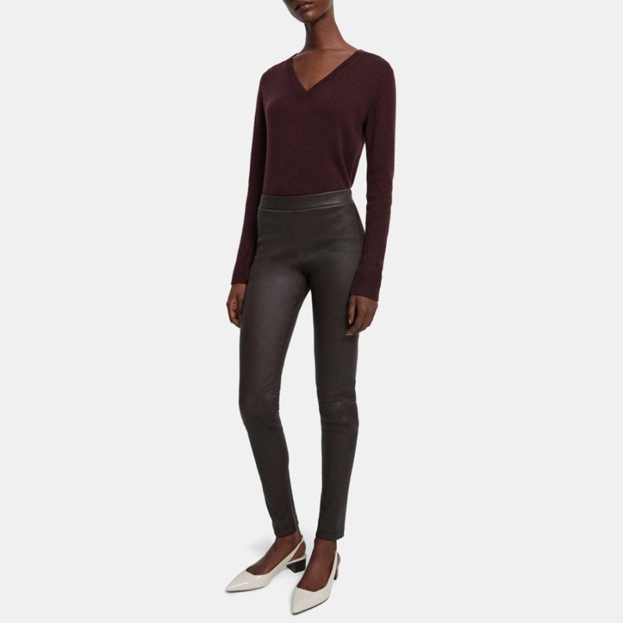 Women Theory Outlet | Skinny Legging In Leather Chocolate Brown