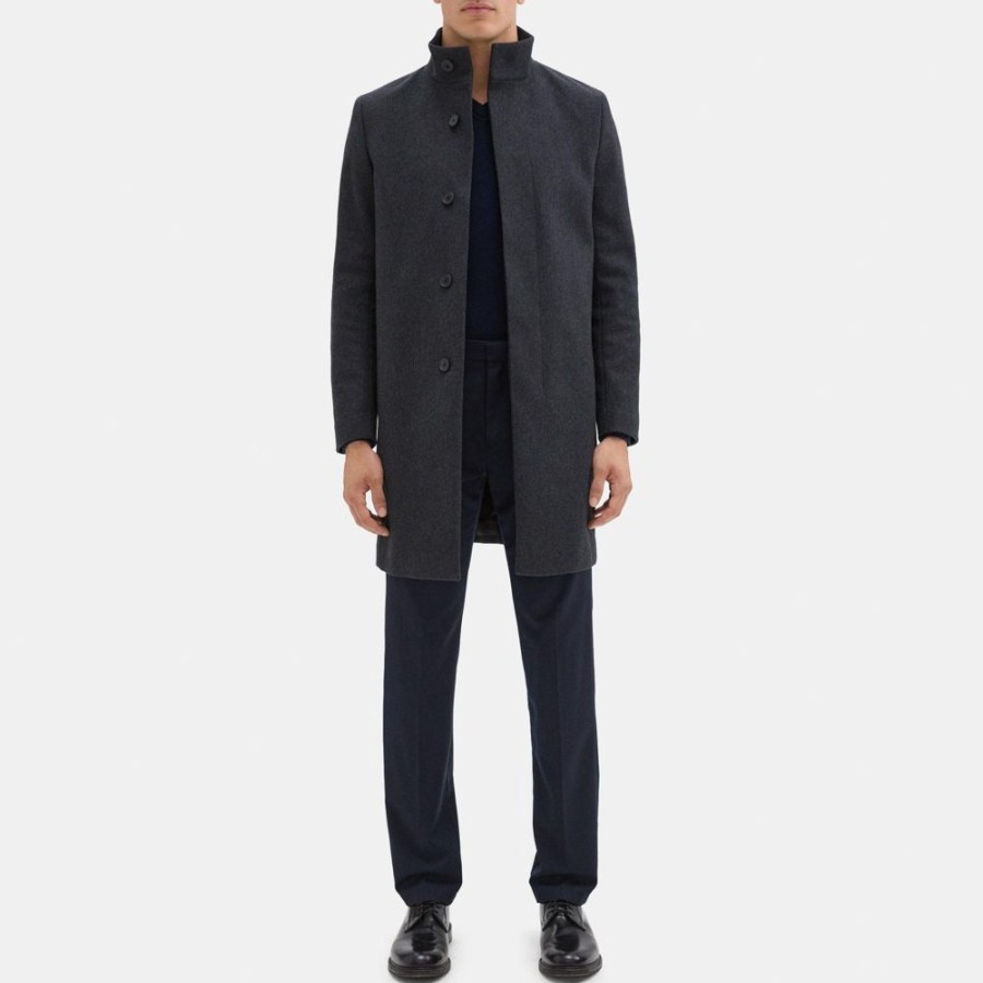 Men Theory Outlet | Single-Breasted Coat In Wool Melton Grey Melange