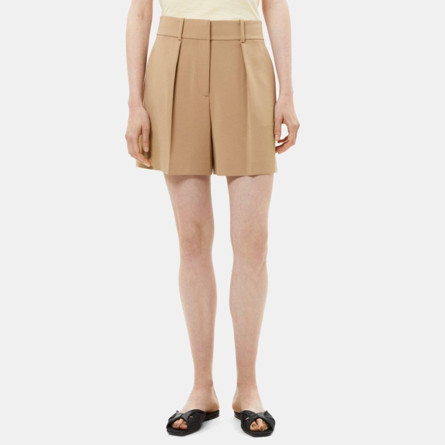 Women Theory Outlet | Pleated Short In Crepe New Camel