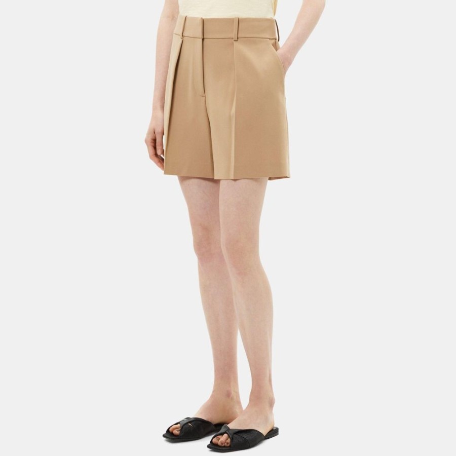 Women Theory Outlet | Pleated Short In Crepe New Camel