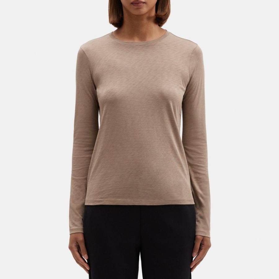 Women Theory Outlet | Long-Sleeve Tee In Slub Cotton Desert Taupe