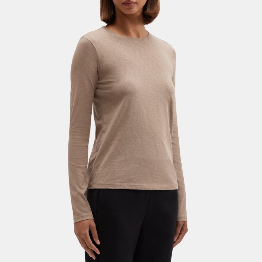 Women Theory Outlet | Long-Sleeve Tee In Slub Cotton Desert Taupe