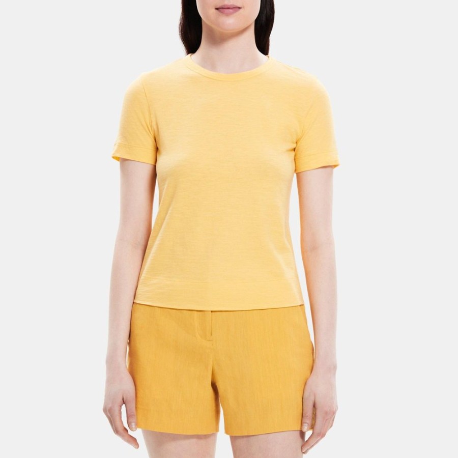 Women Theory Outlet | Short-Sleeve Tee In Slub Cotton Cornsilk