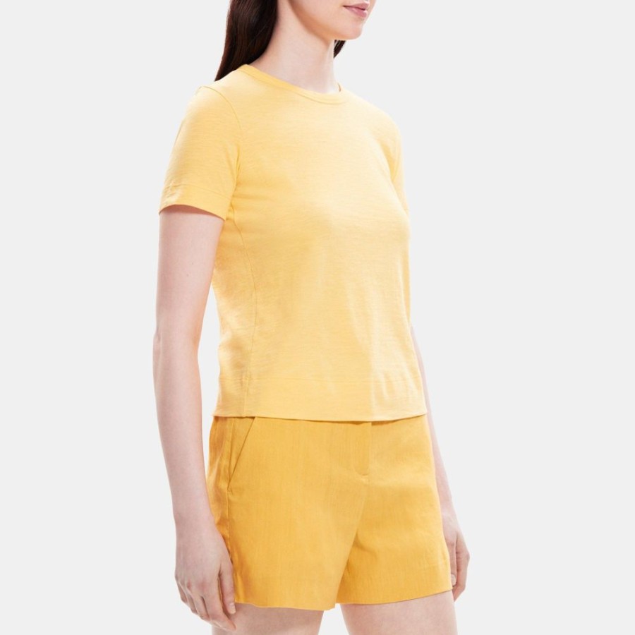 Women Theory Outlet | Short-Sleeve Tee In Slub Cotton Cornsilk