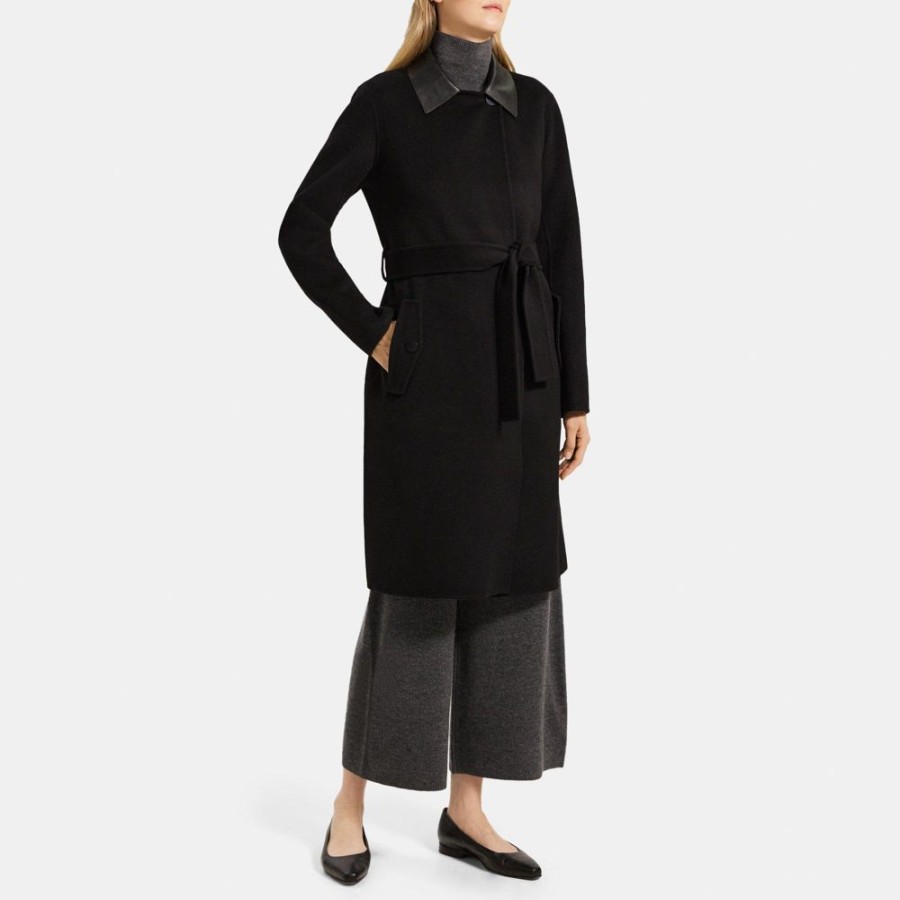 Women Theory Outlet | Relaxed Trench Coat In Double-Face Wool-Cashmere Black