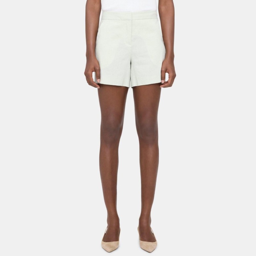 Women Theory Outlet | Tailored Short In Linen-Blend Aloe