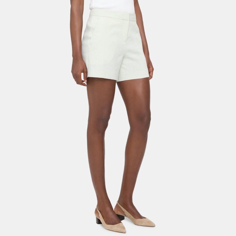 Women Theory Outlet | Tailored Short In Linen-Blend Aloe