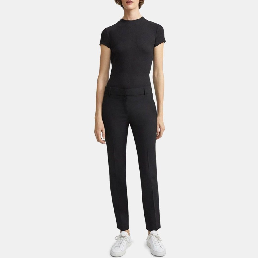 Women Theory Outlet | Straight Trouser In Stretch Wool Black