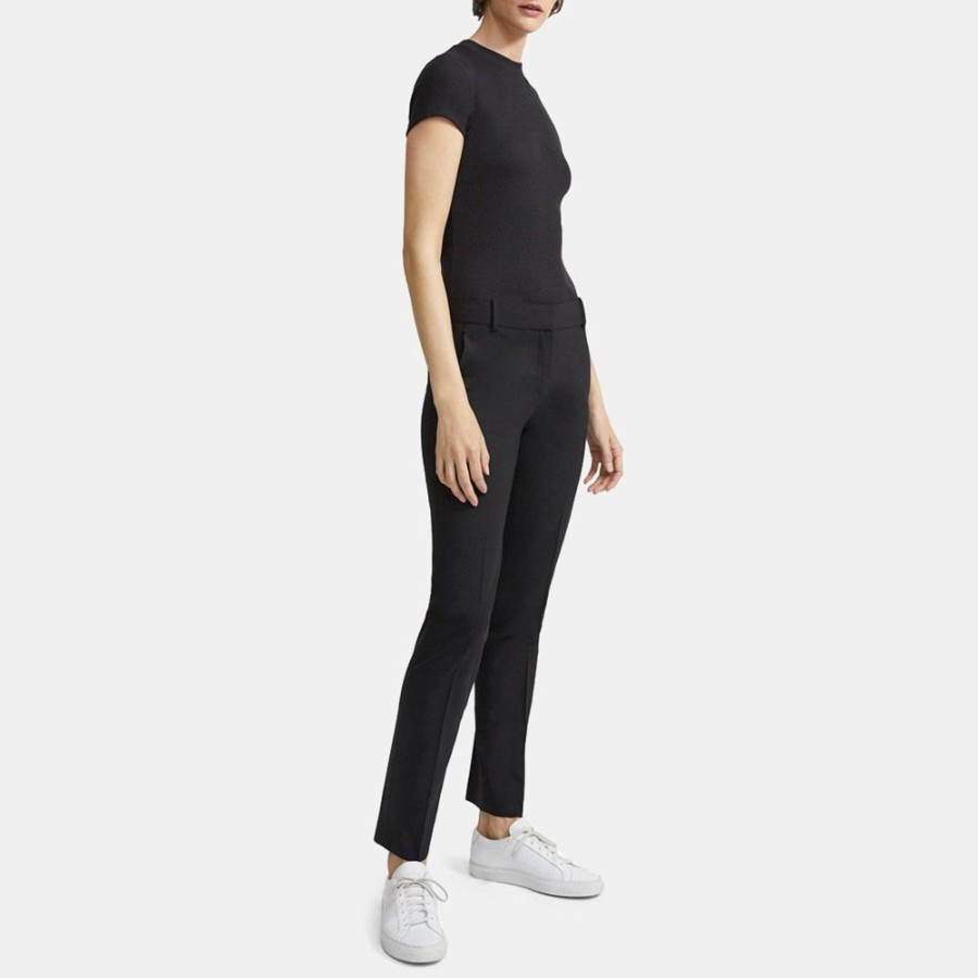 Women Theory Outlet | Straight Trouser In Stretch Wool Black