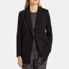 Women Theory Outlet | Double-Breasted Blazer In Stretch Knit Ponte Black