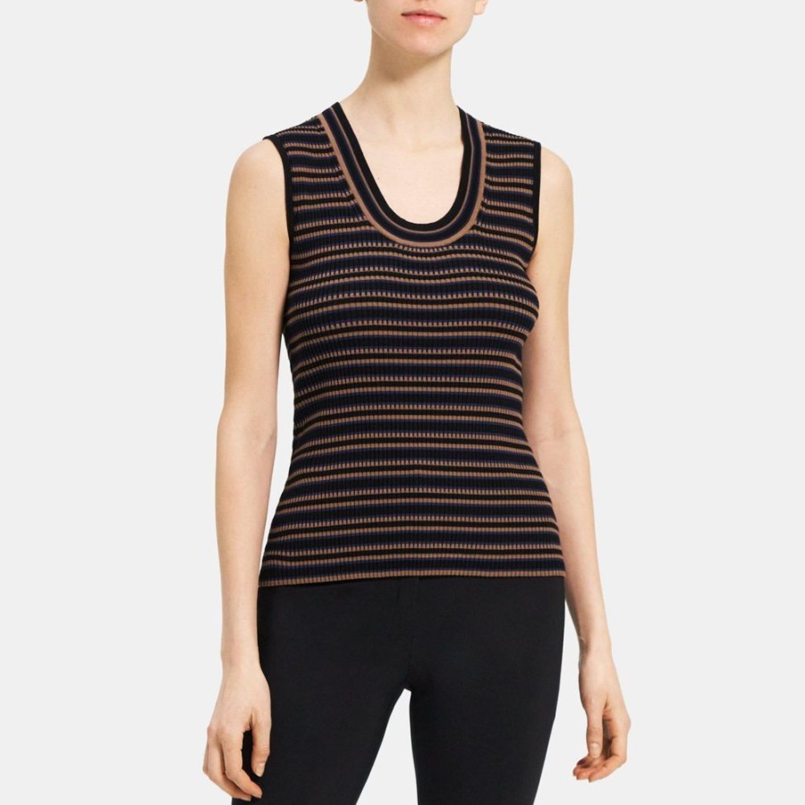 Women Theory Outlet | Striped Slim Tank In Rib Knit Black Multi