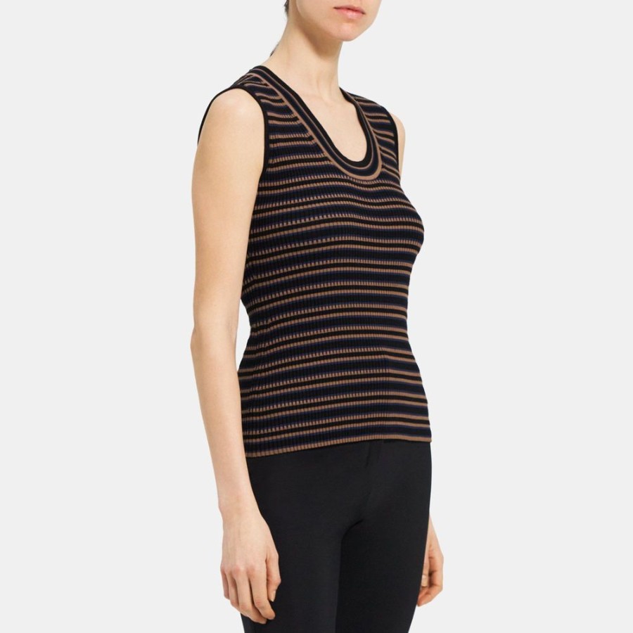 Women Theory Outlet | Striped Slim Tank In Rib Knit Black Multi