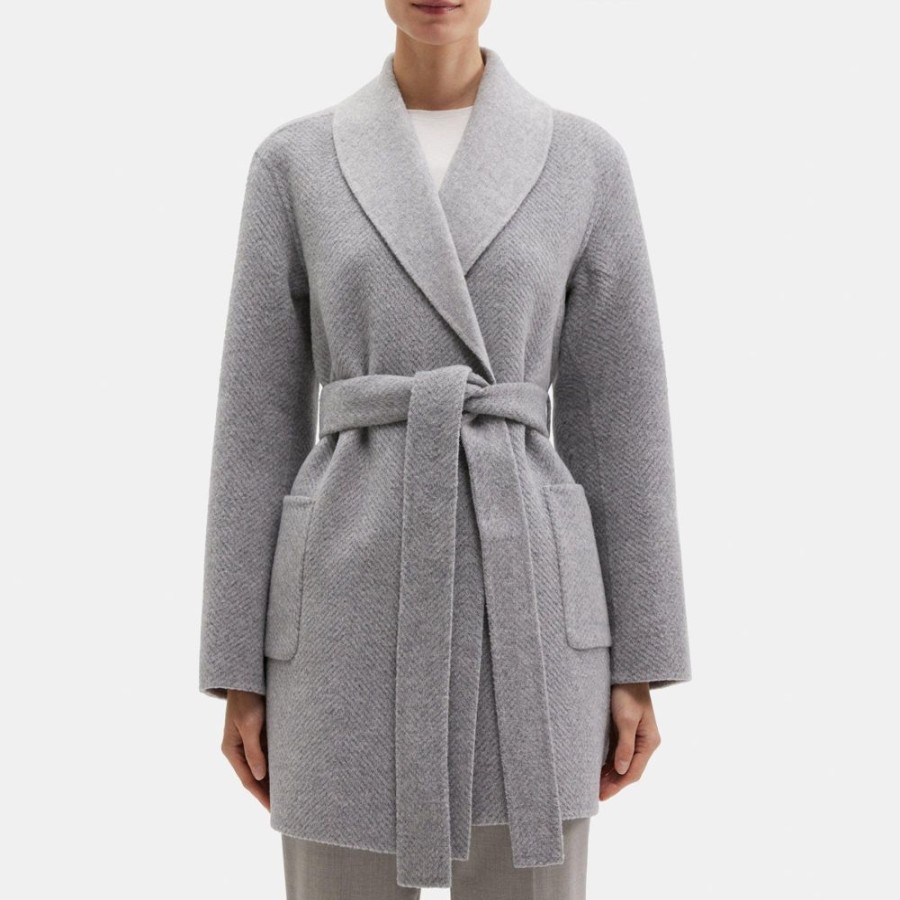 Women Theory Outlet | Wrap Coat In Double-Face Wool Heather Grey