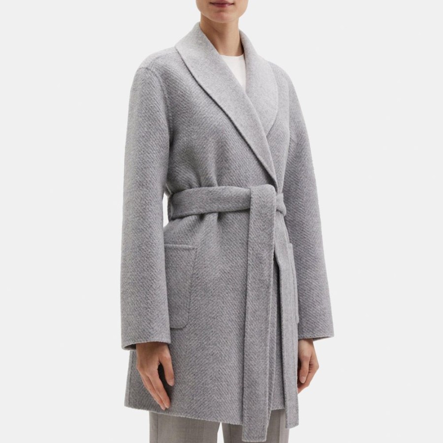 Women Theory Outlet | Wrap Coat In Double-Face Wool Heather Grey