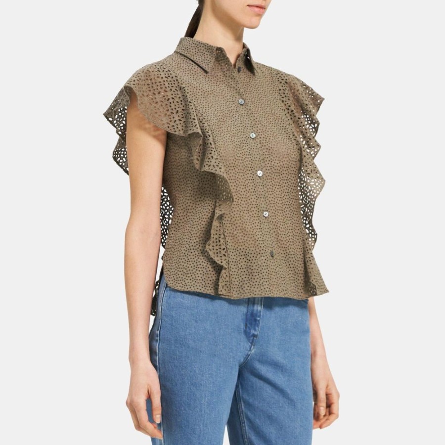 Women Theory Outlet | Ruffled Shirt In Cotton Eyelet Willow