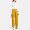 Women Theory Outlet | Feather Nappa Leather Pleated Pant Deep Amber