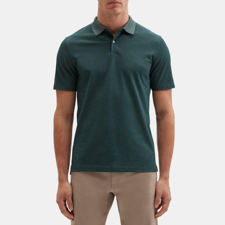 Men Theory Outlet | Standard Polo In Knit Jacquard Pique Dark Spruce/Slate Gray