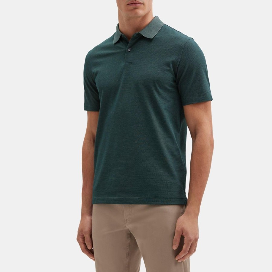 Men Theory Outlet | Standard Polo In Knit Jacquard Pique Dark Spruce/Slate Gray