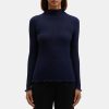 Women Theory Outlet | Funnel Neck Tee In Silk-Cotton Navy