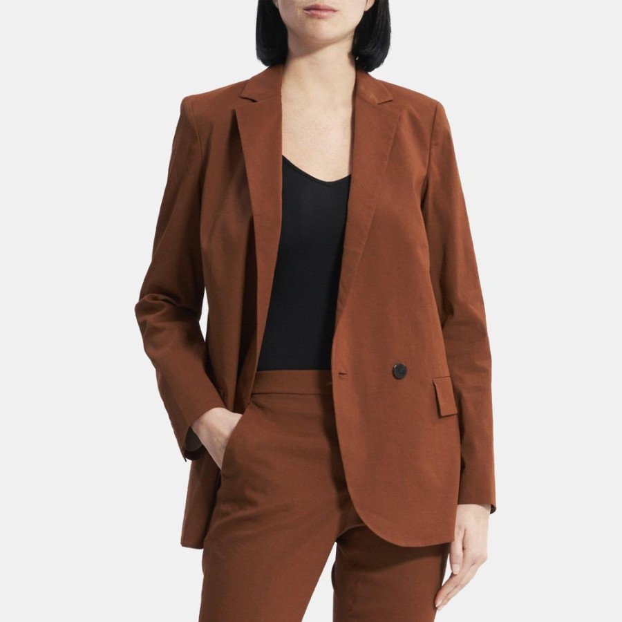 Women Theory Outlet | Oversized Straight Blazer In Stretch Linen