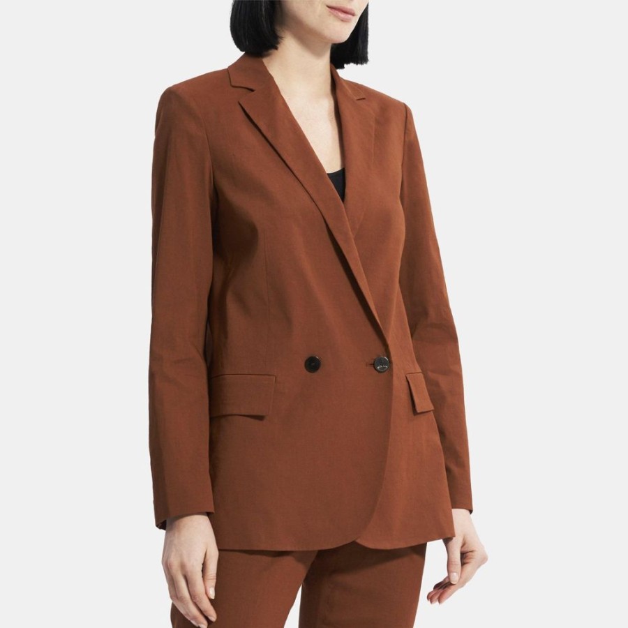 Women Theory Outlet | Oversized Straight Blazer In Stretch Linen