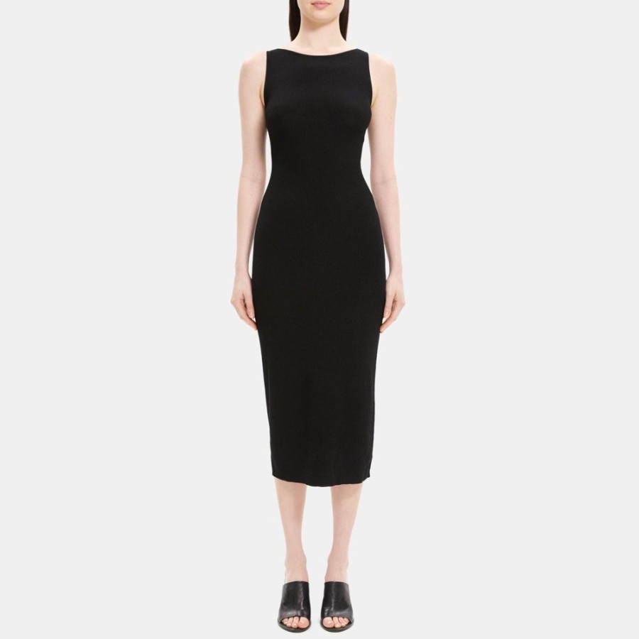 Women Theory Outlet | Twisted Back Dress In Crepe Knit Black